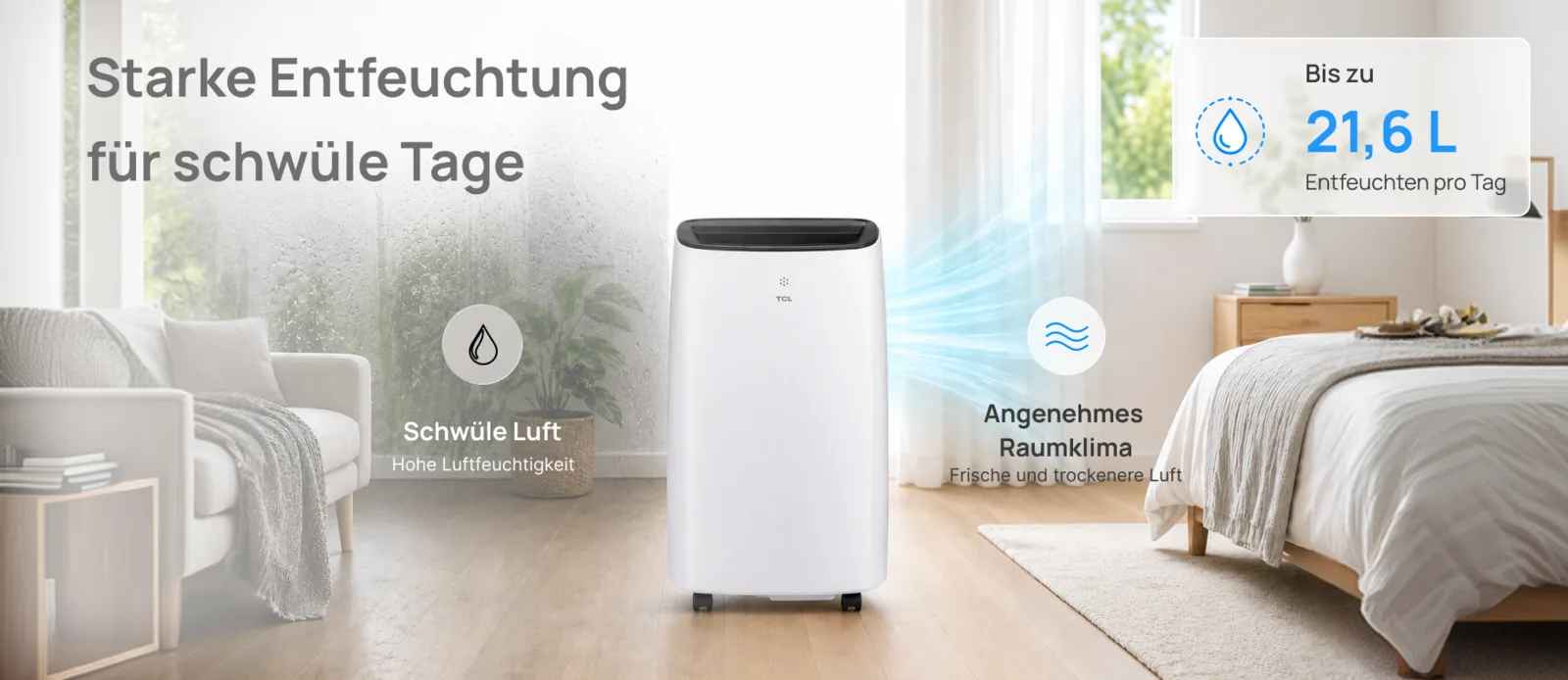 TCL Mobile Klimaanlage TAC-09CPB-PDL-B (Schwarz) – starke Entfeuchtung für schwüle Tage