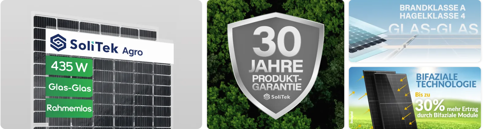 Palette 25 x Module PV SoliTek SOLID 435W Verre-Verre Bifacial Sans Cadre – Module verre-verre SoliTek 435 W, bifacial, garantie produit de 30 ans