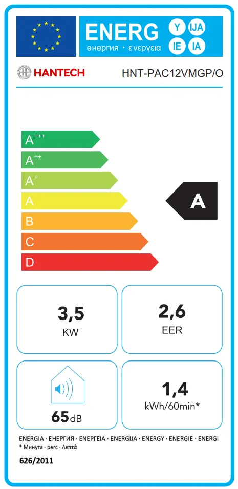 Etichetta energetica UE Hantech HNT-PAC12VMGP/O