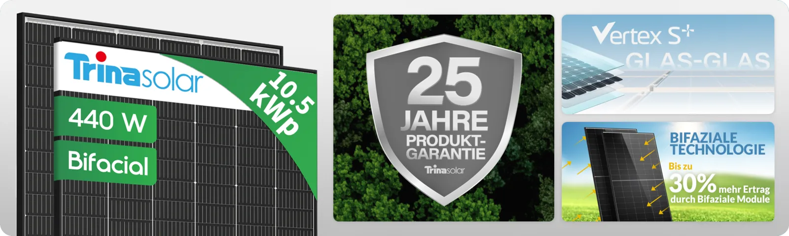 Trina Vertex S+ 440W Glas-Glas Black Frame – Trina Vertex S+ 440 W, bifaciaal, 25 jaar productgarantie