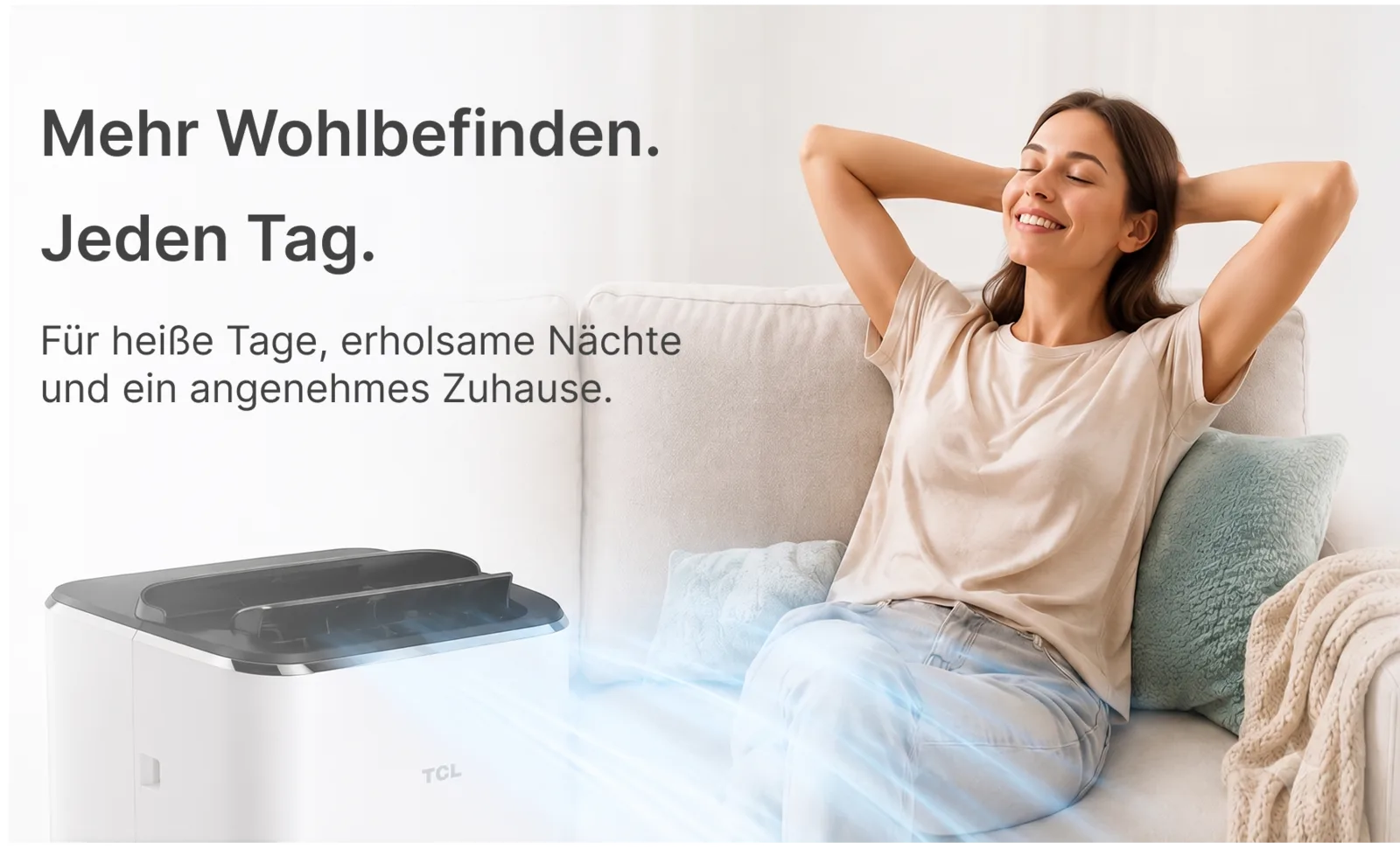 TCL Mobile Klimaanlage TAC-09CPB-PDL-B (Schwarz) – mobiles Klimagerät im Wohnzimmer