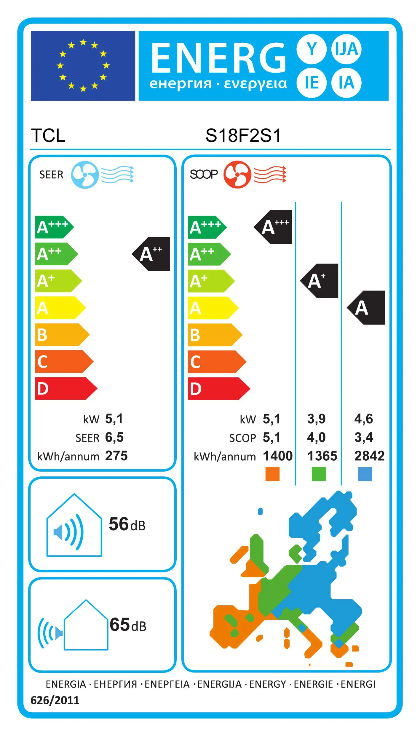 TCL Energy label 18,000 BTU