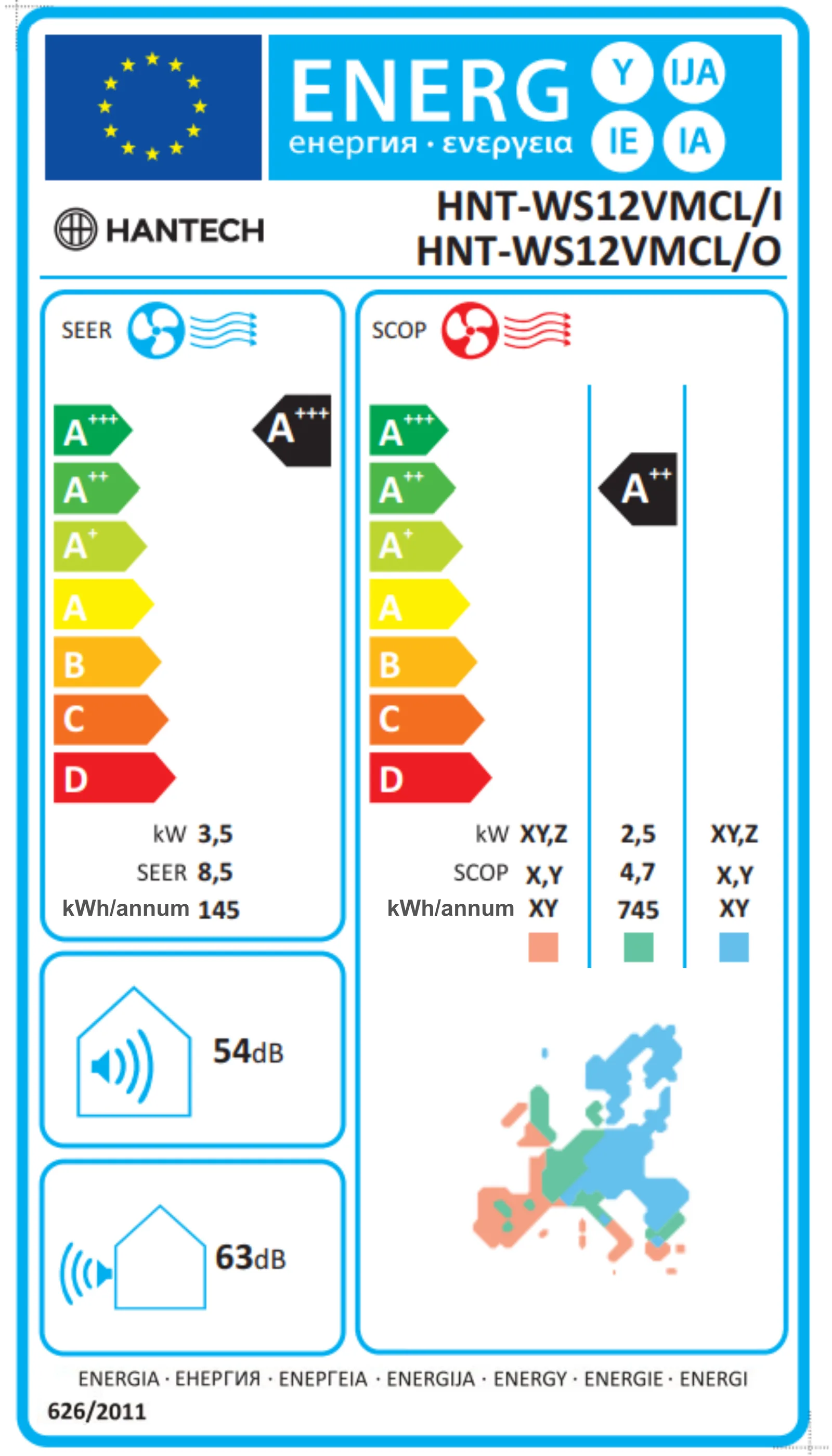 EU-energielabel Hantech HNT-WS12VMCL