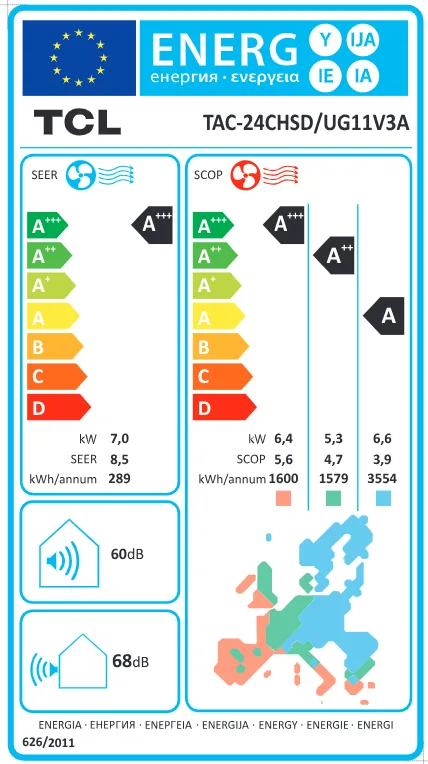Étiquette énergétique de l’UE TCL TAC-24CHSD/UG11V3A
