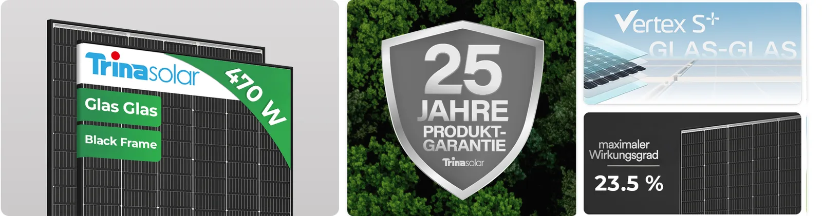 PV Set – Solarmodul Trina Vertex S+ 470 W Glas-Glas, 25 Jahre Produktgarantie