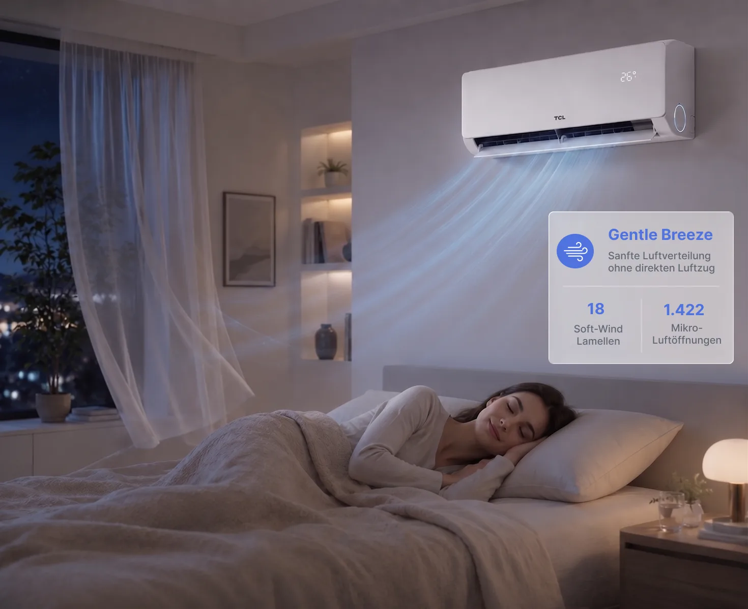 TCL BreezeIN-AI 18K Split Klimaanlage Set – sanfte Luftverteilung im Schlafzimmer