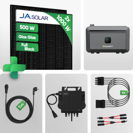 PV Set - 1000Wp Balkonkraftwerk mit JA Solar 500W Glas-Glas Bifacial Full Black Solar Modul + 2kWh Batterie + 600/800W Mikro Wechselrichter