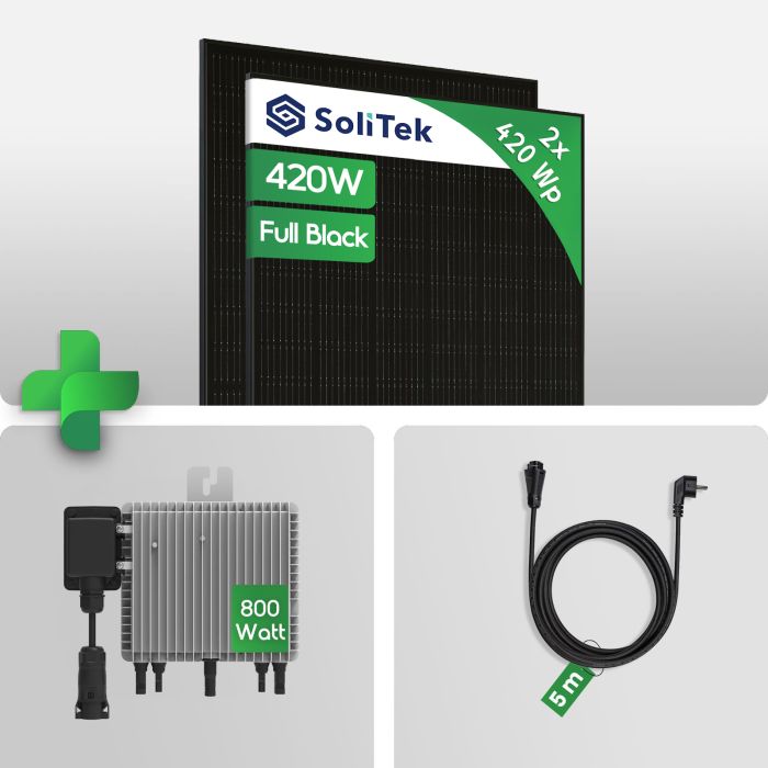 PV Set - 840Wp Balkonkraftwerk mit SoliTek 420W Full Black Bifacial + Deye SUN-M80G4-EU-Q0 800W Set