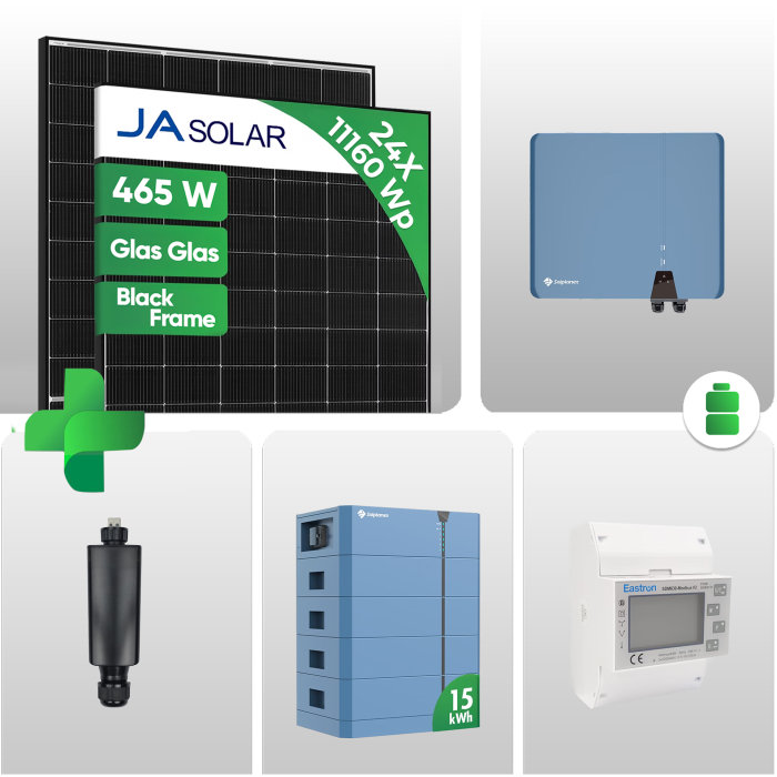 PV Set - 11.160 Wp Komplettanlage mit 15 kWh Speicher | JA Solar 465 W Glas-Glas JAM54D40 LR Module
