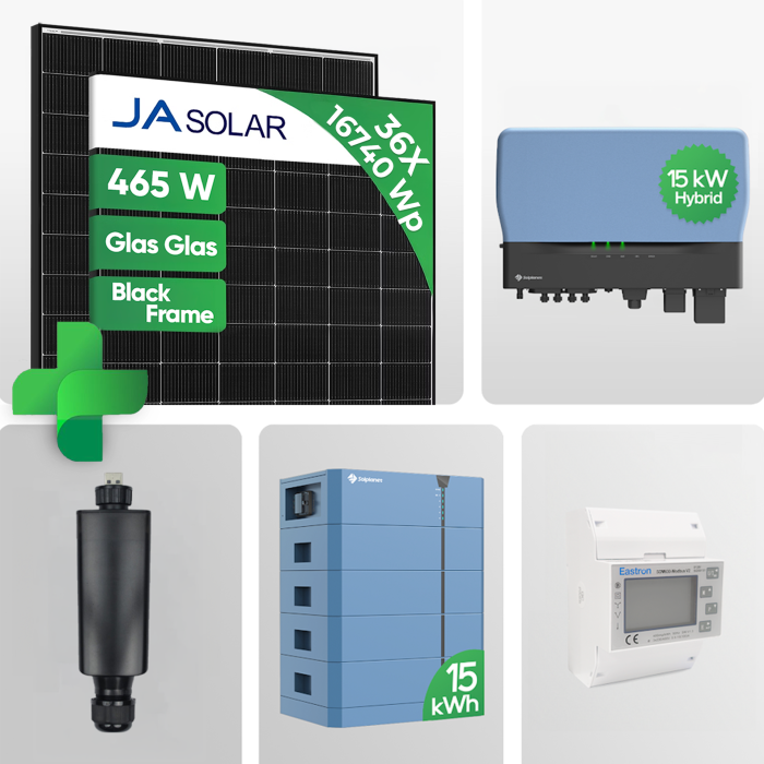 PV Set - 16.740 Wp Komplettanlage mit 15 kWh Speicher | JA Solar 465 W Black Frame Glas-Glas JAM54D40 LR Module