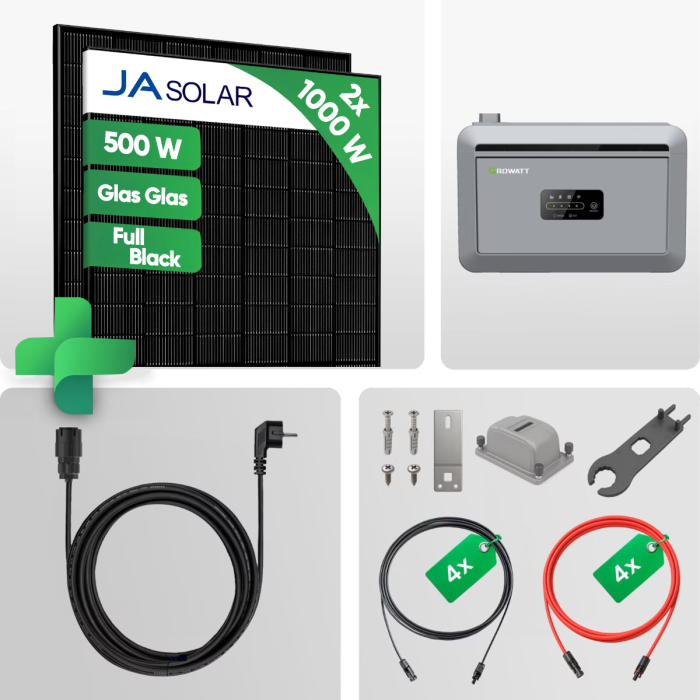 PV Set - 1000Wp Balkonkraftwerk mit NEXA 2000 Batterie + JA Solar 500W Glas-Glas Bifacial Full Black Solar Modul