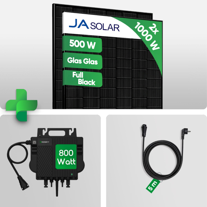 PV Set - 1000Wp Balkonkraftwerk mit JA Solar 500W Glas-Glas Bifacial Full Black Solar Modul + NEO 800W Mikro Wechselrichter