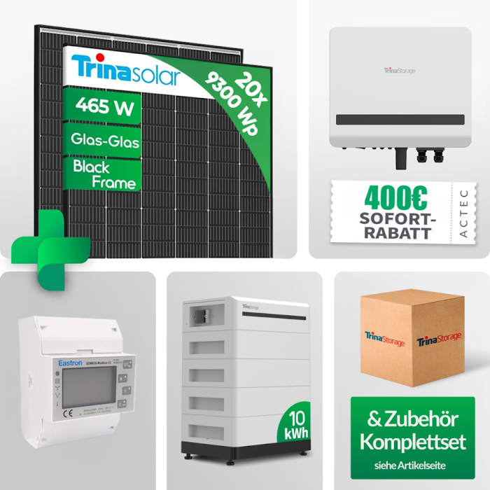PV Set - 9300Wp PV Komplettset mit 10kWh Batterie + Trina Vertex S+ 465W Black Frame Solar Modul (Notstrom Netzunabhängig)
