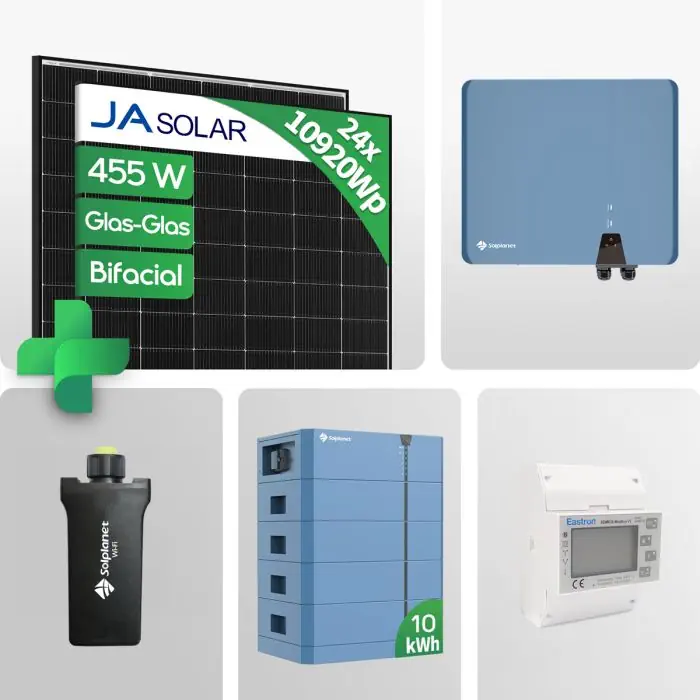 PV Set - 10920Wp PV-Komplettpaket mit 10kWh Speicher + JA Solar 455W Black Frame Glas-Glas Bifacial JAM54D40 455/LB PV Modul