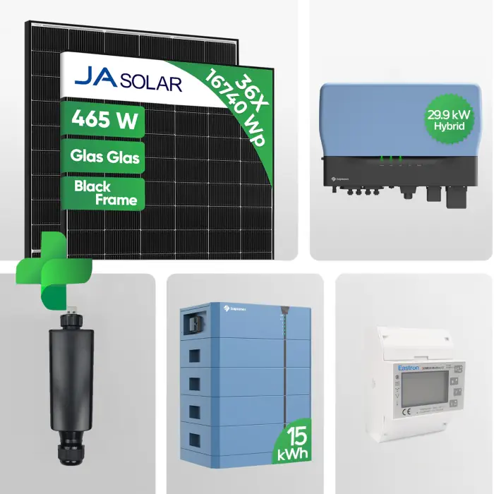 PV Set - 16740Wp PV-Komplettpaket mit 15kWh Speicher | JA Solar 465W Black Frame Glas-Glas JAM54D40 LR Modulen